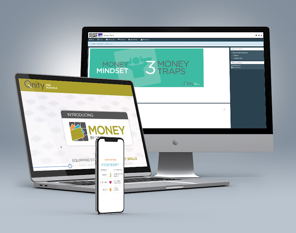 Qnity content on computers and mobile device.
