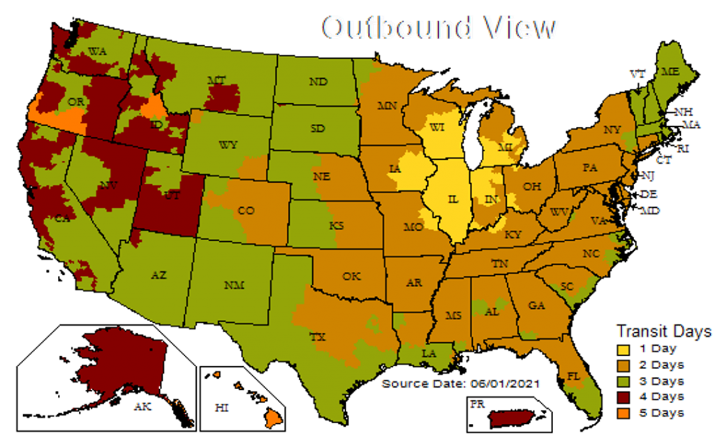 UPS Outbound Shipping Zones