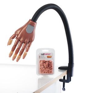 The Nail Trainer® hand is a life-like hand on a flexible arm.